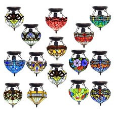 Tiffany Ceiling Light Lamp 10 Inch Stained Glass Shade Multicolour Vintage Style
