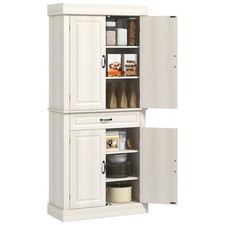 Tall Freestanding Kitchen Pantry Cupboard with Drawer, White