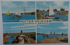 Vintage postcard Norfolk Broads Potter Heigham. Boats,Windmills,Bridge,Dyke,Hors