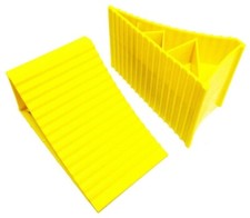2 x WHEEL CHOCKS YELLOW LARGE PLASTIC caravan motorhome horsebox trailer van car