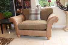 Alexander and James oversize armchair / loveseat / cuddler leather & fabric sofa