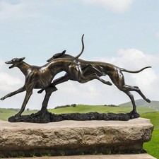 Elegant Bronze Finish Greyhound Racing Sculpture by David Geenty Dynamic Artwork