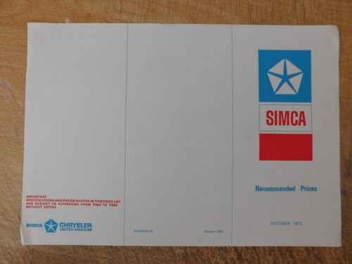 Simca price list brochure - price,