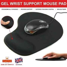 BLACK ANTI-SLIP MOUSE MAT PAD WITH GEL WRIST SUPPORT PC & LAPTOP ~UK SELLER~