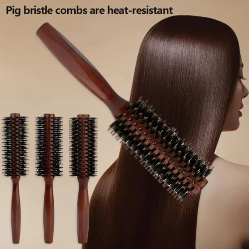 Wooden round hair brush - wooden,