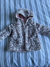 Pink Leopard Print Fluffy Furry Coat Hood Ears George 12-18 Months
