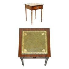 LOVELY VINTAGE CIRCA 1940'S GREEN LEATHER GOLD LEAF SINGLE DRAWER SIDE TABLE
