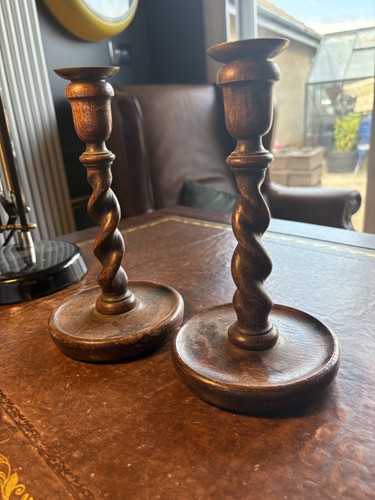 Pair vintage wooden barley - of,