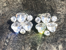 Vintage 1950's Norman Hartnell screw back earrings white metal crystal diamanté
