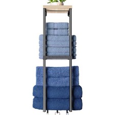 BATHROOM TOWEL STORAGE RACK, WALL MOUNTED, 2-TIERS, ORGANISER SHELF HOLDER UK