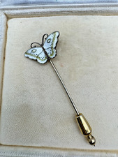 Vintage Hroar Prydz Norway Sterling Silver White Enamel Butterfly Stick Pin