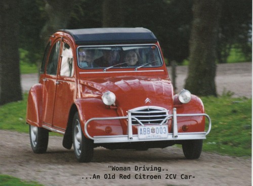Postcard woman driving an - *postcard-"woman,