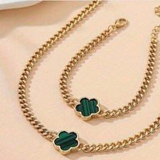 Zara 18K Gold plated new green clover shamrock necklace & bracelet all sizes