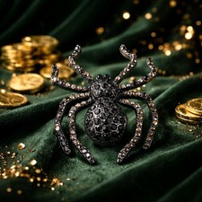 Black Gems Spider Brooch Steam