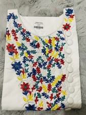 White Single Cotton Embroidered Kurti