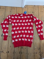 Vintage Jenny Ferguson Red & White Knitted Sheep Patterned Jumper Size 10 12