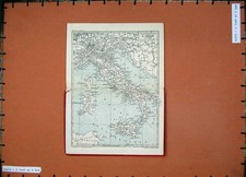 Original Old Vintage Print 1934 Colour Map Italy Corsica Sardinia Sicily Roma