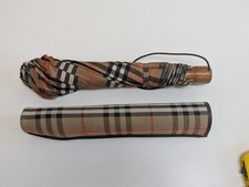 Vintage Burberry Umbrella with Sleeve Nova Check Folding Made In England 