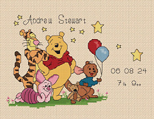 Winnie the Pooh New Baby Birth Sampler  Cross Stitch Chart flowerpower37-uk