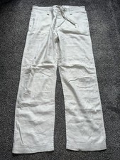 Mens Next Linen Trousers, Size W38 L33, Light Grey, Relaxed, Casual, (Xxx)