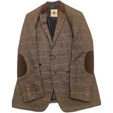 Marc Darcy Brown Tweed Check Sports Jacket with Velvet Trim 40R vgc