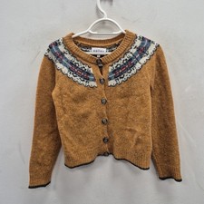Brora Yoke Fair Isle Knit Brown Wool Xmas Party Sweater Cardigan Size Uk 8