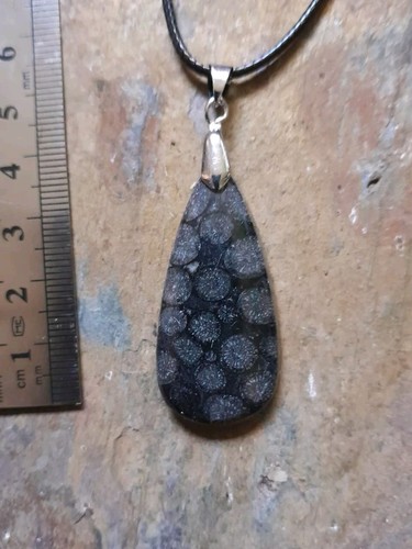 Black fossil coral pendant - black, on