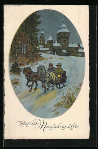 Artist postcard horse drawn - artist's, postcard: