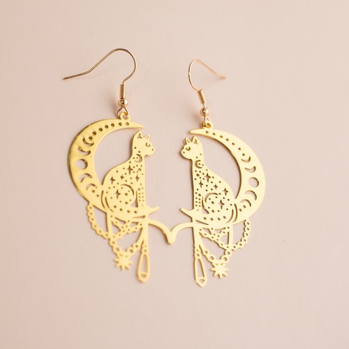 Cute golden cat moon - cat,