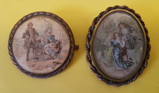 2 Antique Limoges fragonard? French Brooches With Trombone Clasp