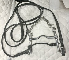 5” ported Weymouth sliding cheek Pelham 54” black leather double bridle reins