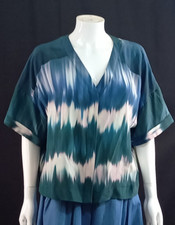 Jaeger Silk Viscose Blend Hidden Button Blouse Abstract Print UK 16  EU 44