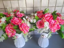 Pair of artificial rainbow pink roses & gypsophila flower & vases Decorations