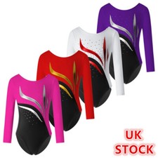 UK Girls Sparkly Gymnastics Leotards with Shorts Dance Outfit Athletic Dancewear
