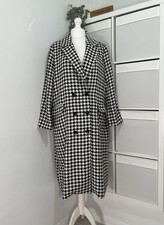 Ladies Stunning Long Coat UK 18 Black/white  Houndstooth Lined Pockets BNWT