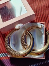 Gold Large Hoop Earrings Creole Gold Plated 6.5cm By 6.5cm Comes Gift Boxed 048