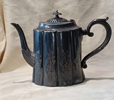 Antique Daniel & Arter Teapot with Engraved Vine Leaves England Art Nouveau 