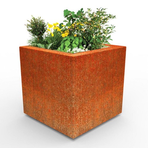 Metal corten cube planter ruby - corten,