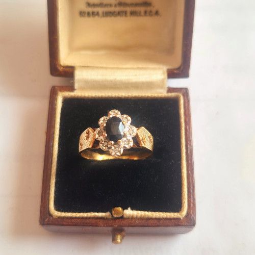 9ct gold sapphire diamond ring - diamond,