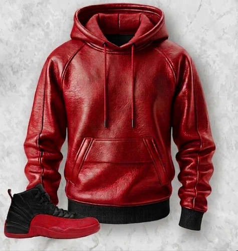 Leather hoodie match - leather,