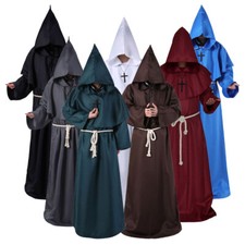 Friar Medieval Cowl Hooded Monk Renaissance Priest Robe Adult Halloween Costume