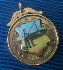 Rose Gold Enamel Medal Fob Pendant 9ct Gold  hallmark  1935  Bar Skittles