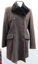 WOMENS JIGSAW BROWN WOOL DOUBLE BREASTED COAT FAUX FUR COLLAR UK14 CG B42