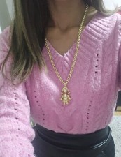 9ct Gold Filled Ragdoll Pendant On 24" Belcher Chain Clear Stone Gold Dolly