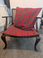Vintage Cane Reading Chair Low Fireside Armchair Small Red Tartan 24x17x22" CB*