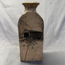 Vintage Artisan Handcrafted Pottery Vase, Covered Bridge Photography
