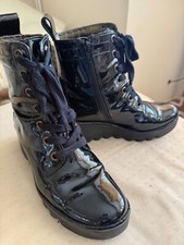 Fly London Lace Up / Side Zip Biker Boots Black Patent Leather EU 39 UK 6 US 8