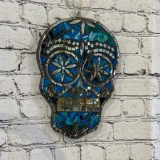 Blue Skull Mosaic Tile Wall