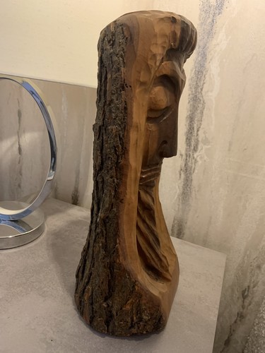 Vintage hand carved wood green - wood,