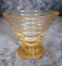 Webb? or Whitefriars? Hand Blown Ribbed Amber Glass Vase c1940s